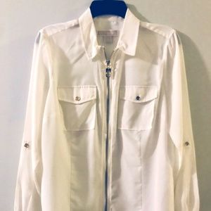 Michael Kors Womens Blouse Top Sz 10 Zipper Rolled